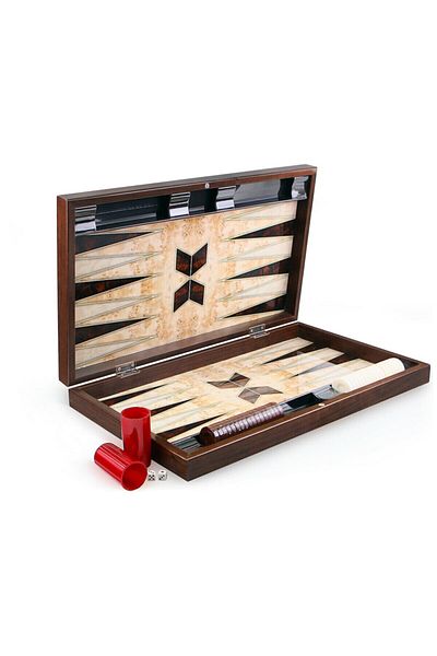 megame Luxury Trendy Backgammon Walnut Look Geometry Pattern Backgammon Gift Backgammon Designed for Special Occasions
