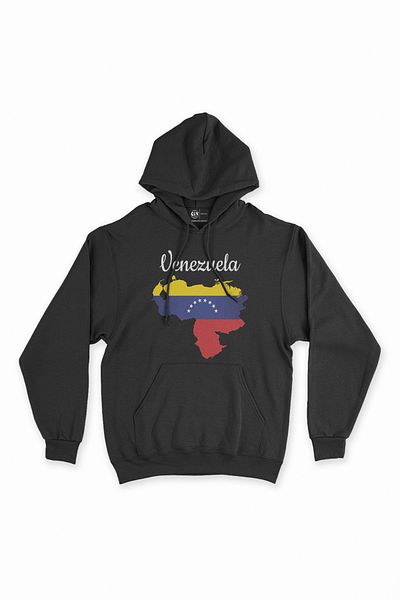 Cix Hanorac negru cu glugă cu hartă și steagul Venezuelei - Hanorac