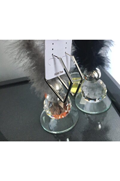 nıckel free Gri Şekilli Küpe