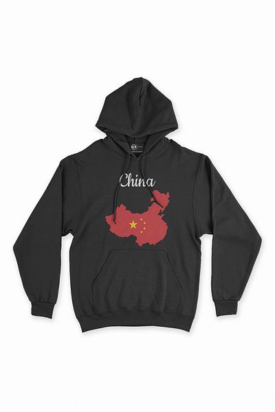 Cix Hanorac negru cu glugă - Hanorac cu hartă și steag chinezesc