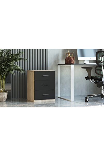 L'occi Concept Diego C Ofis 3 Çekmece Etajer Keson Meşe-siyah