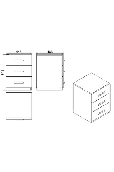 L'occi Concept Diego C Ofis 3 Çekmece Etajer Keson Meşe-siyah
