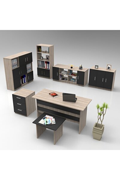 L'occi Concept Diego Abcdefg Ofis Büro 7'li Masa Takımı Meşe-siyah