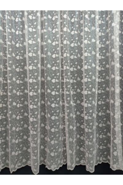 DNZEVGEREÇLERİ Kalpli Pembe Renk Modern Tül Perde 1/2 Pileli