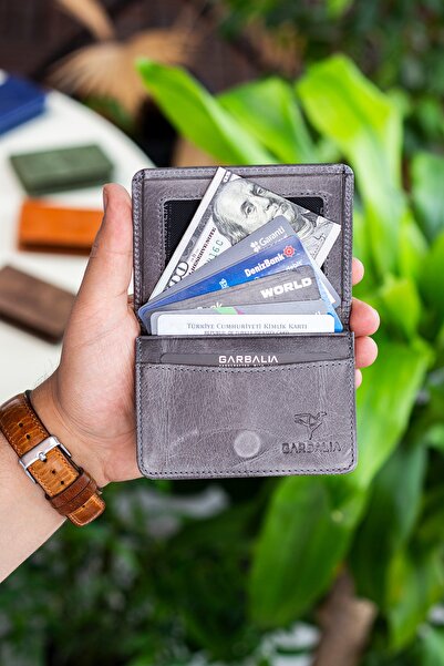Garbalia Unisex Γκρι Δερμάτινο Πορτοφόλι Θήκη Κάρτας - Garbali Magnet Crazy