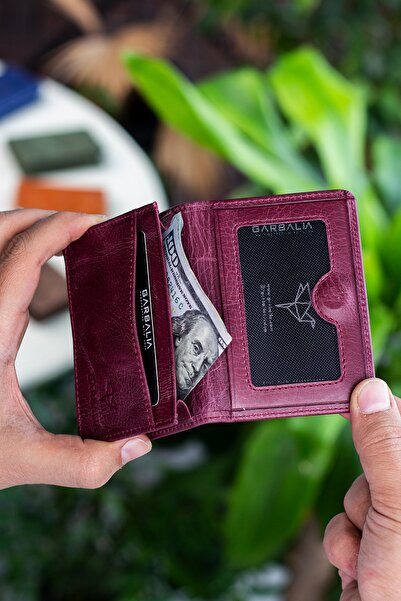 Garbalia Unisex Claret Red Magnet Crazy Leather Card Holder Wallet