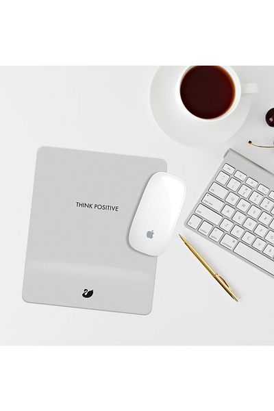 Özer Store Gray Think Positive Written Wrist Support Rectangular Mouse Pad Mouse Pad