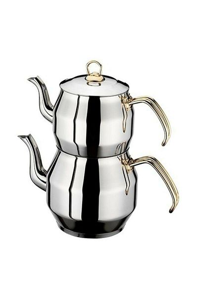 İnter Mini Steel Leather Teapot with Gold Handle
