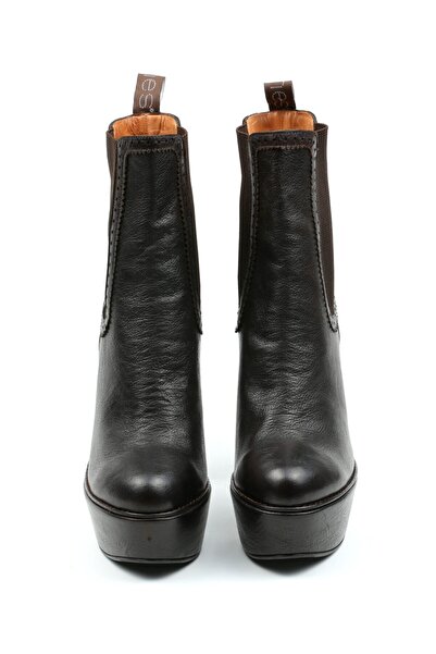 CANES AYAKKABI Kadın Kahve Deri Yüksek Topuklu Yanları Lastik Detaylı Bot