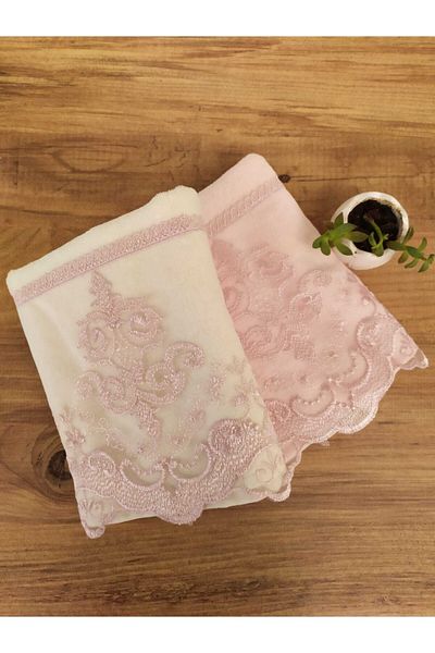 Çeyiz Bahçesi Σετ πετσετών Mahidevran Cream Powder Double Velvet