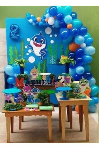 BEST PARTİ DOĞUM GÜNÜ PARTİ SÜSLERİ Baby Shark Concept Party - 100 Metallic Balloons + Balloon Chain Gift