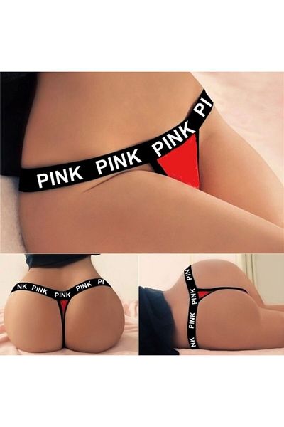 lovebox Tanga roșie cu elastic elastic și imprimeu roz - 581