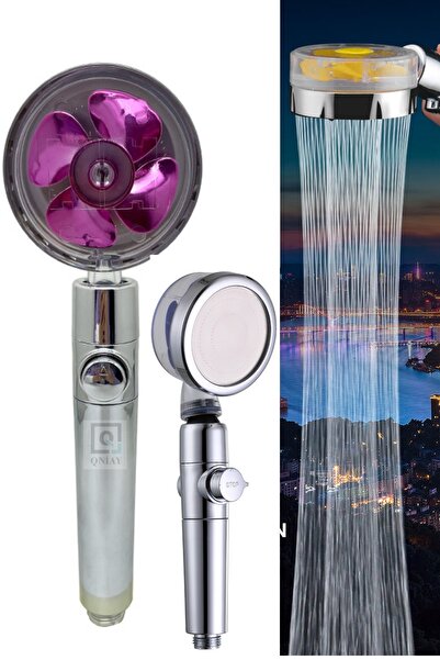 QNİAY Pervaneli Fuşya Jet Oynar Kafalı Duş Başlığı Start Stop