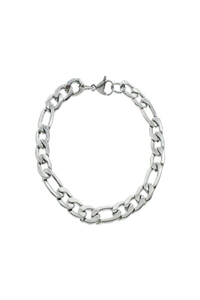 Lal Figaro 3e1 Çelik Künye Erkek Bileklik Zincir Gümüş Renk