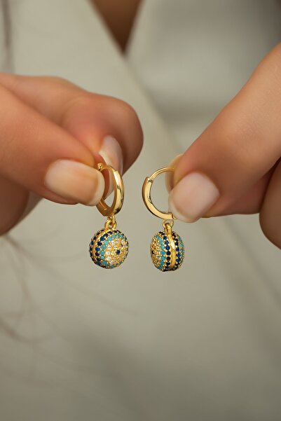 Nereze 925 Ayar Gümüş Gold Halka Nazar Göz Küpe