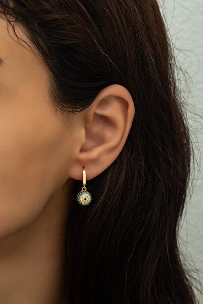 Nereze 925 Ayar Gümüş Gold Halka Nazar Göz Küpe