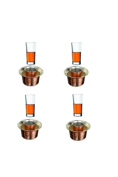 Paşabahçe Tall Glass and Copper Ehlikeyf Set for 4 People