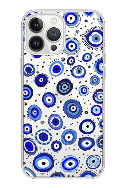 shoptocase Iphone 13 Pro Şeffaf Nazar Boncukları Desenli Telefon Kılıfı