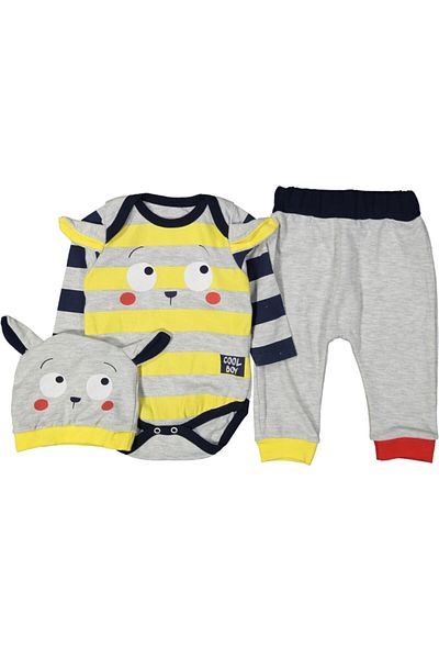Miniworld Baby Boy Navy Blue 3 String Hat Bodysuit Set
