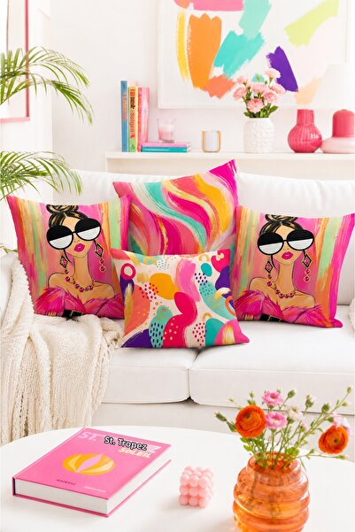 Bertille Home Pop Art Series Double-Sided Digital Printed Set of 4 Throw Pill...