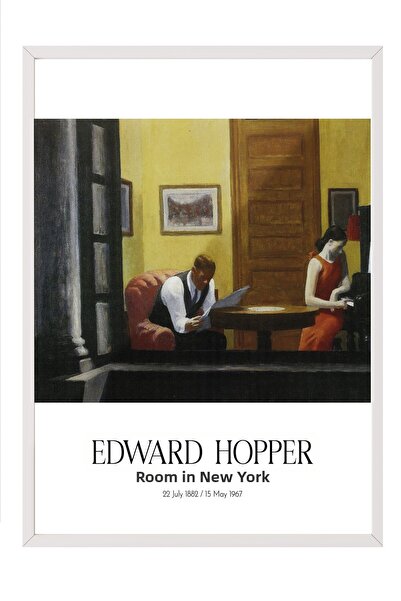Postifull Edward Hopper - Cameră în New York, Tablou în ramă albă, Seria de a...