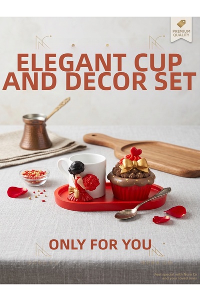 NURA CO Elegant Cup Coffee Set - Decorative Cupcake Sugar Bowl Red Plate Hand...
