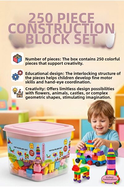 Tıfıl Toys Educational Building Toy Set with 250 Pieces, Colorful Blocks, Fun...