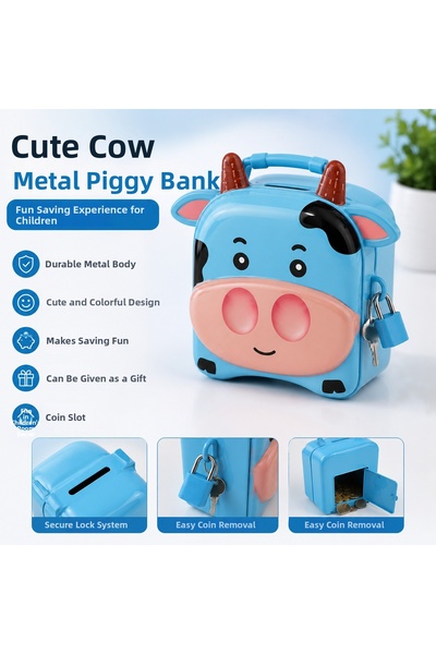 1DepoBu Metal Piggy Bank with Cute Cow Figure, Decorative Money Box for Child...