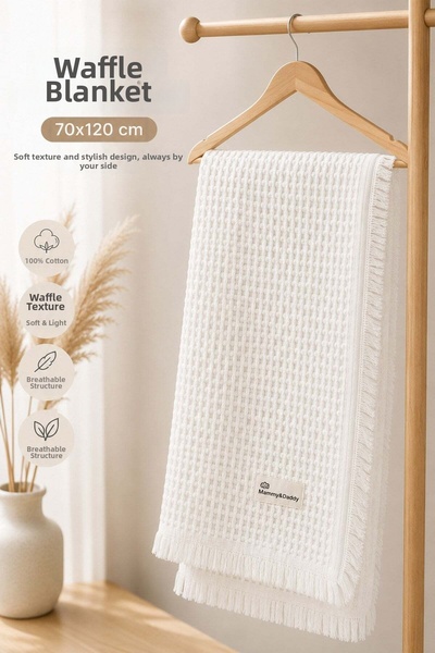 dinamik çocuk Waffle Baby Blanket 70Cmx120Cm with Tassels 100% Cotton Breatha...