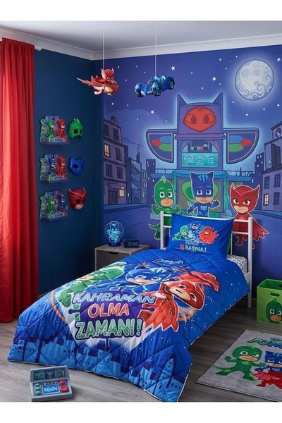 Zorluteks Taç Pj Masks Quilt Set 3 Pieces + Pillow Gift