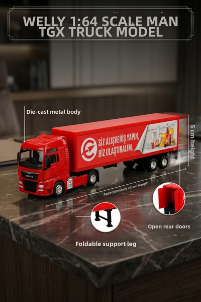 craftivio Welly 1:64 Scale Man Tgx XXL Red Metal Truck Die-Cast Toy Truck