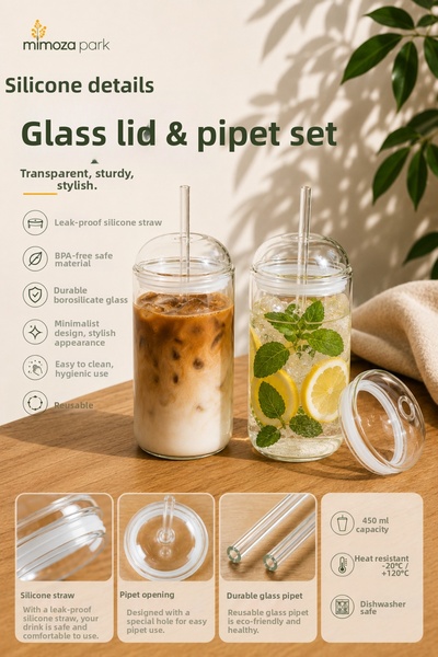 MİMOZA PARK 2 Pcs Heat Resistant Cup with Gasket Lid - Borosilicate Pinterest...