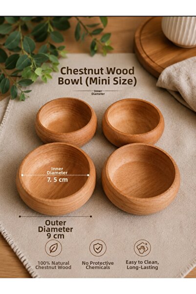 WoodBay 4-Piece Beech Wood Mini Snack Bowl, Sauce Bowl, 9 cm Handmade Wooden ...