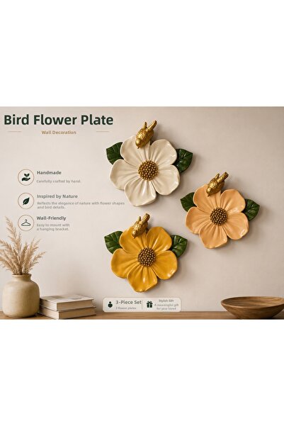 Atak Hediyelik Decorative Bird Flower Plate Wall Decoration Polyester-Nature ...