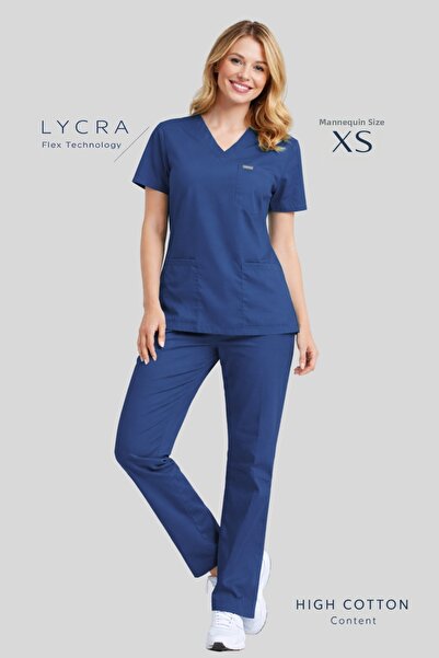 Simirna Üniforma Petrol Blue Premium Ύφασμα Lycra Surgical Doctor Nurse Scrub...
