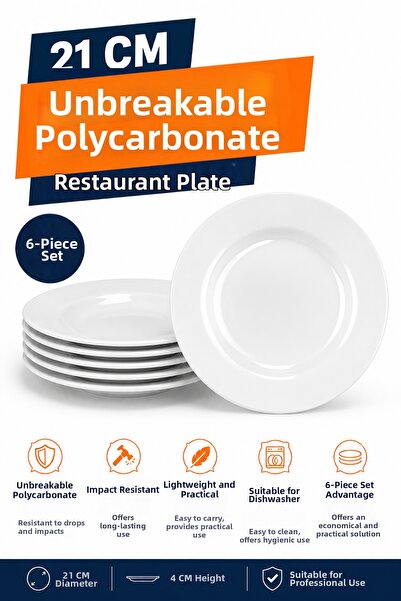 Akyüz Plastik 🍽️ طقم 6 أطباق طعام غير قابلة للكسر مقاس 21 سم من البولي كربون...
