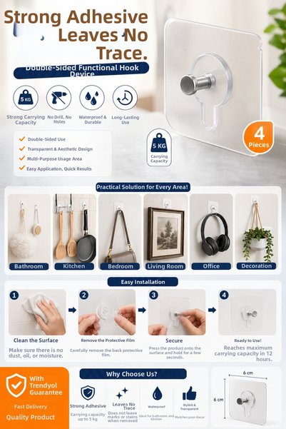 ÇARŞI HANEM 4pcs adhesive wall mounted screw hooks, traceless hanging nail ho...