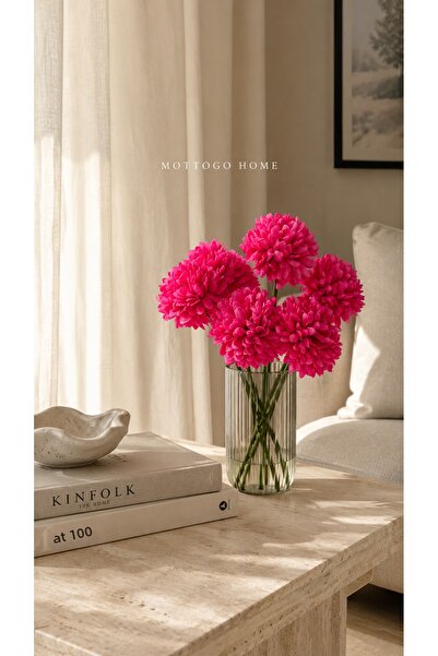 Mottogo Fuchsia Artificial Chrysanthemum Bouquet 7-Branch Decorative Flower –...
