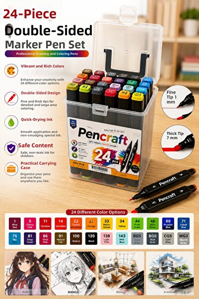 House Bird 24-Piece Double-Sided Marker Pen Set – Professional Drawing and Pa...