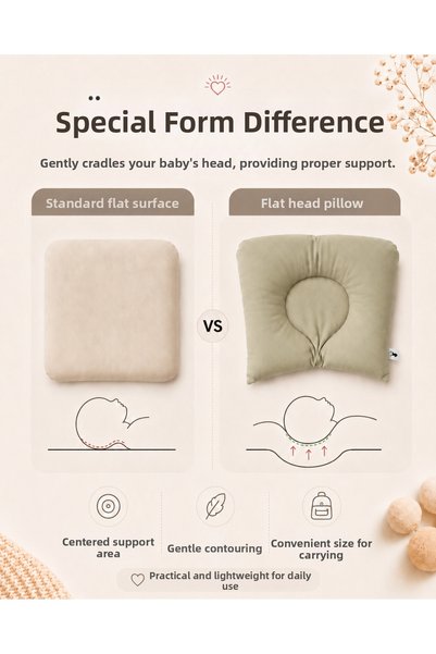 Dear Deer Love Baby Flat Head Pillow Newborn Head Support Cushion 33X23 cm
