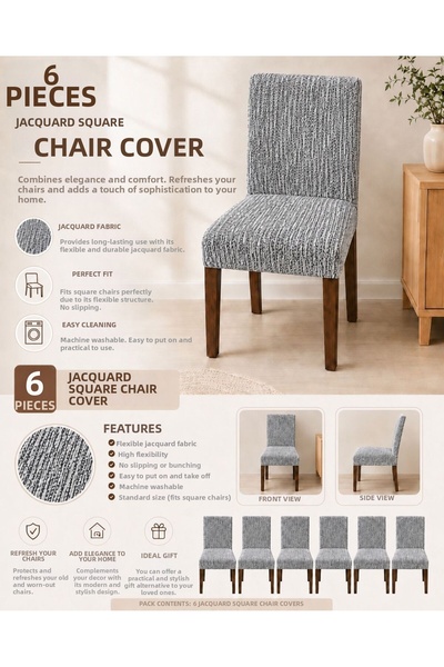Pixue Premium Jacquard Cover for Square Chairs Gray and White