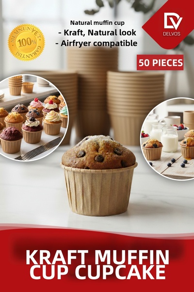 EMORFOHOME 50-Piece Kraft Muffin Cupcake Mold Cake Capsule Natural Cake Mold, Safari Concept, Airfryer Compatible