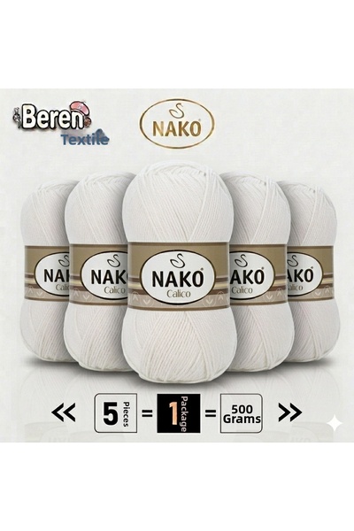 NAKO Calico- 00208 White- 5-Pack - 100Gr/240M - Hand Knitting Yarn - Amigurum...