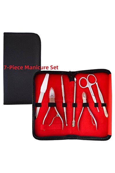 Lilamor 7-Piece Manicure Set with Bag Stainless Steel Nail Clippers Scissors ...