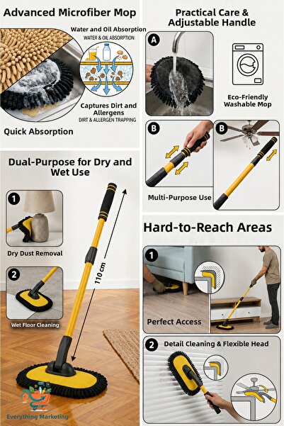 HerŞey Marketing Mop telescopic pentru curățarea podelelor, cu sistem de bloc...