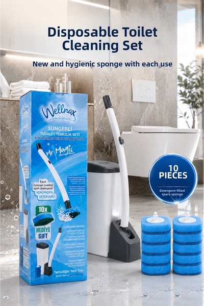 Vienev Wellnax Sponge Toilet Cleaning Set with Self-Cleaning Detergent + 10 S...