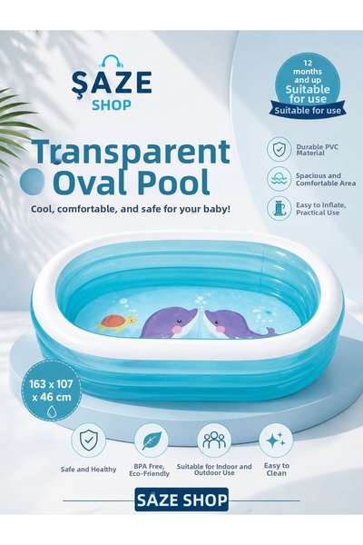 SAZE Transparent Oval Inflatable Children's Pool 163X107X46 cm 12 Months+ Bab...