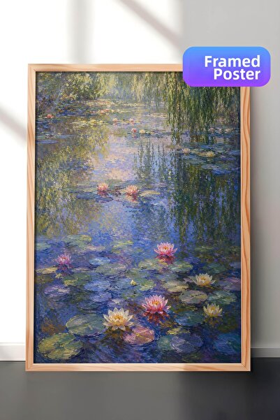 Zestia Pictură murală inspirată de Monet cu nufăruri pe apă, grădină impresio...