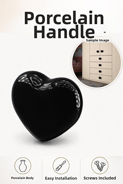 NZB Porcelain Button Handle with Heart Black Color (1 Piece) Furniture Childr...