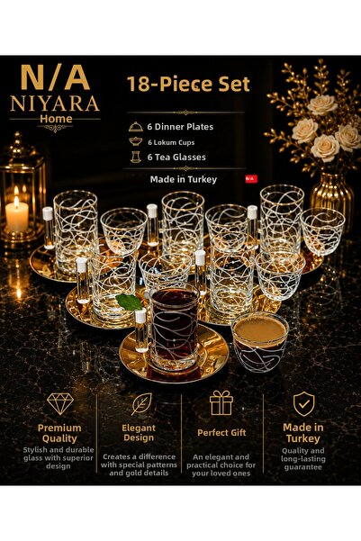 Niyara home 18-Piece Set 1 6 Pieces of Dinner Plates 6 Pieces of Lokum Cups -...